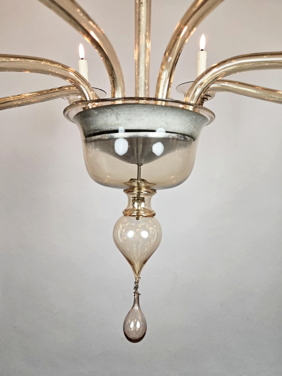 Zecchin, Murano Chandelier with Smoked Glass Sconces, 1920s