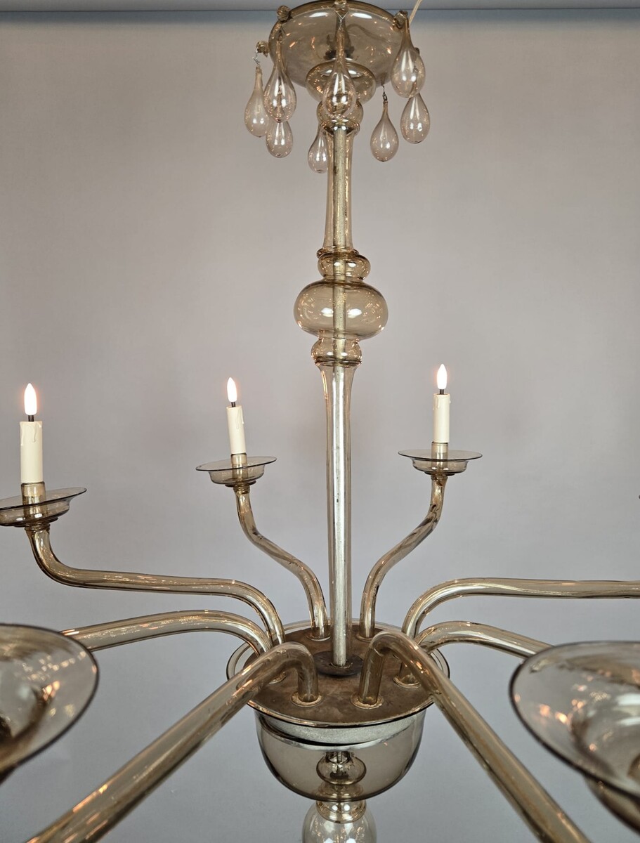 Zecchin, Murano Chandelier with Smoked Glass Sconces, 1920s